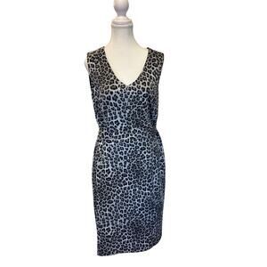 Kasper | Gray/Black Animpal Print Sleeveless Belted Waist Sheath Dress | 14